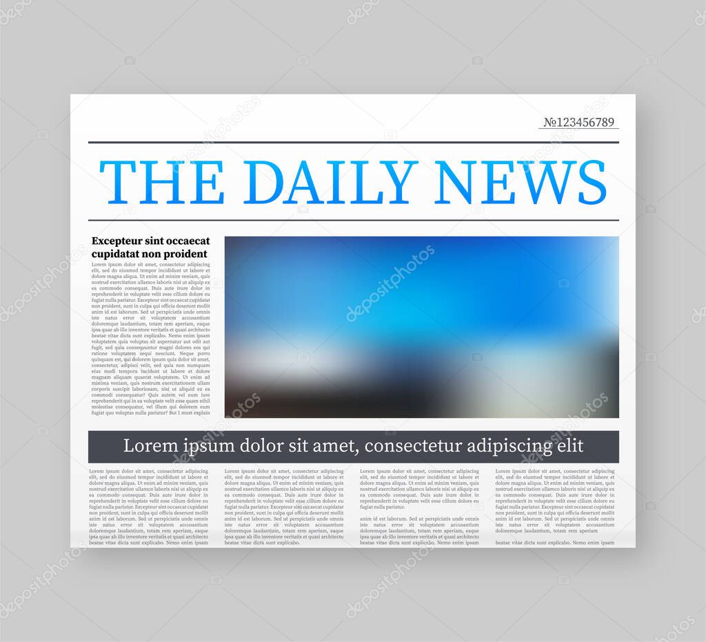 Vector mock up of a blank daily newspaper. Fully editable whole newspaper in clipping mask. Vector stock illustration.