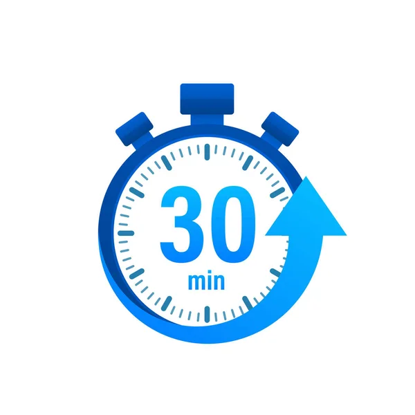 Les 30 minutes, icône vectorielle chronomètre. Icône chronomètre dans un style plat, minuterie sur fond couleur. Illustration vectorielle. — Image vectorielle