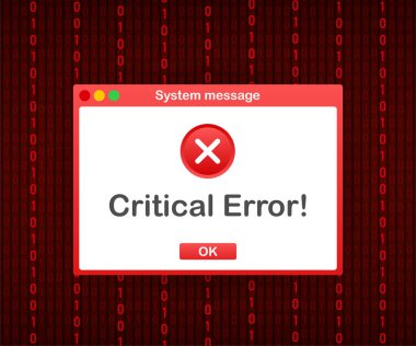 Klasik Kullanıcı Arayüzü. Kritik Hata Uyarı İletisi. Vektör stok illüstrasyonu.