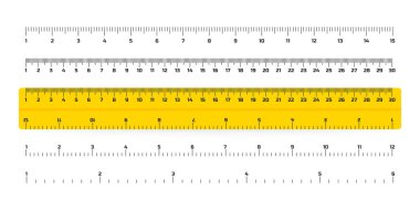 Wooden rulers 30 centimeters with shadows isolated on white. Measuring tool. School supplies. Vector stock illustration. clipart