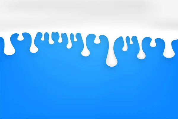 Salpicadura de leche y gotas de forma redonda vista superior fondo azul. Ilustración de stock vectorial. — Vector de stock