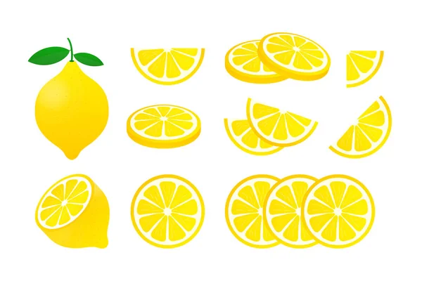 Conjunto Lemon. Ilustración vectorial de limón amarillo aislado sobre fondo blanco. — Archivo Imágenes Vectoriales