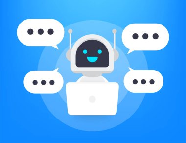 Robot simgesi. Robot tabela tasarımı. Chatbot sembolü konsepti. Ses destek robotu. Çevrimiçi destek robotu. Vektör illüstrasyonu.