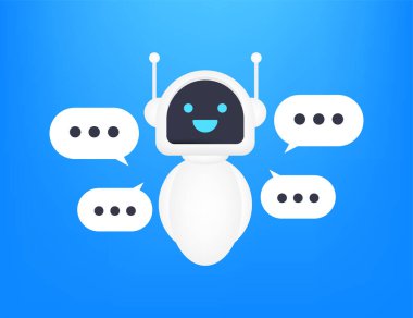 Robot simgesi. Robot tabela tasarımı. Chatbot sembolü konsepti. Ses destek robotu. Çevrimiçi destek robotu. Vektör illüstrasyonu.