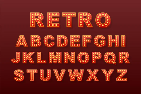 Retroljus text, bra design för alla ändamål. Vektor retro glödlampa alfabetet. Illustration av vektorbeståndet. — Stock vektor