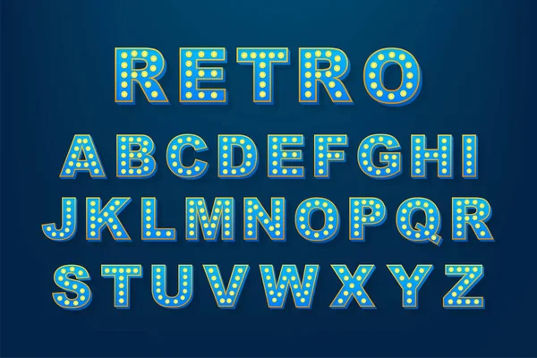 Retro Licht Text, tolles Design für jeden Zweck. Vektor Retro Glühbirnen Alphabet. Vektoraktiendarstellung. — Stockvektor