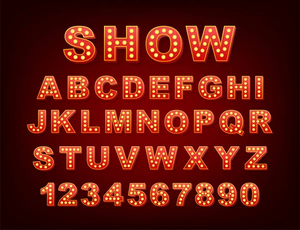 Retro Licht Text, tolles Design für jeden Zweck. Vektor Retro Glühbirnen Alphabet. Vektoraktiendarstellung. — Stockvektor