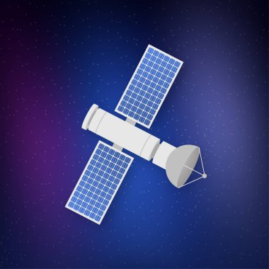 Uydu. Dünya 'nın yörüngesindeki yapay uydular, GPS. Vektör stok illüstrasyonu.