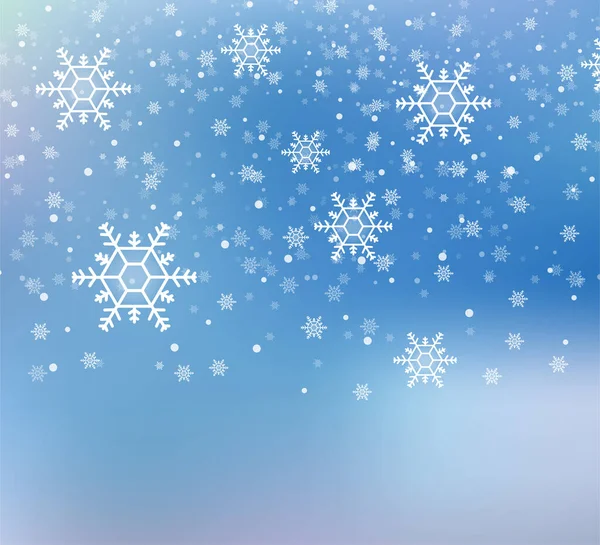 Много белых холодных хлопьев на прозрачном фоне. Сильный снегопад, снежинки разной формы и формы. Векторная иллюстрация. — стоковый вектор