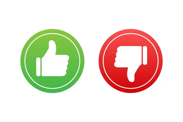 Flat green button on red background. Ok sign. Trumb up, great design for any purposes. Social media concept. Vector stock illustration. — Stock Vector