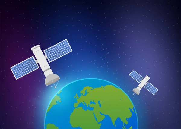 Satélites artificiais orbitando o planeta Terra. Satélites artificiais orbitando o planeta Terra, GPS. Ilustração do estoque vetorial. —  Vetores de Stock