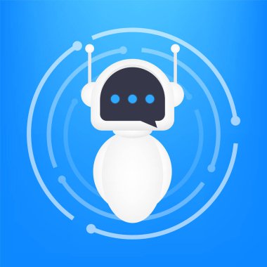 Robot simgesi. Robot tabela tasarımı. Chatbot sembolü konsepti. Ses destek robotu. Çevrimiçi destek robotu. Vektör illüstrasyonu.