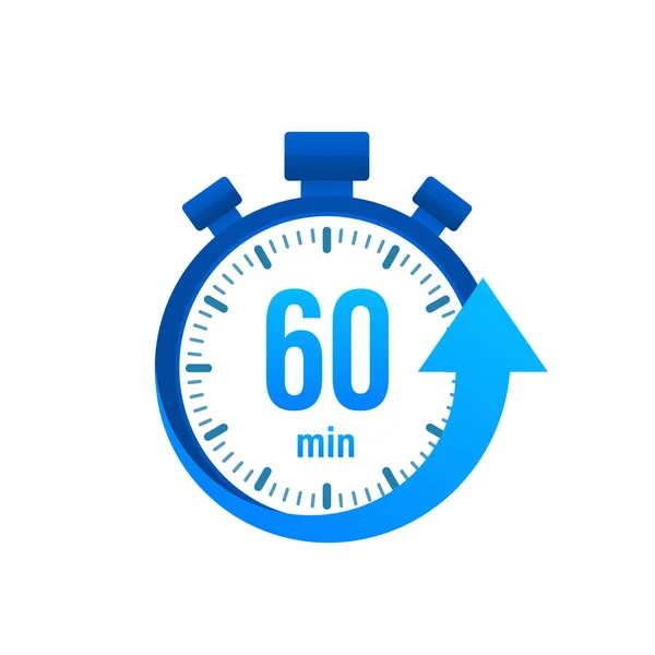 De 60 minuten, stopwatch vector icoon. Stopwatch icoon in platte stijl, timer op kleur achtergrond. Vectorillustratie. — Stockvector