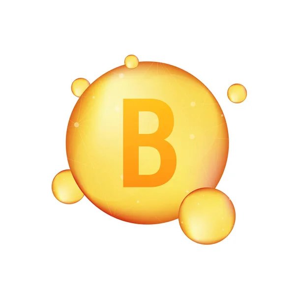 Icône brillante en or de vitamine B. Acide ascorbique. Illustration vectorielle — Image vectorielle