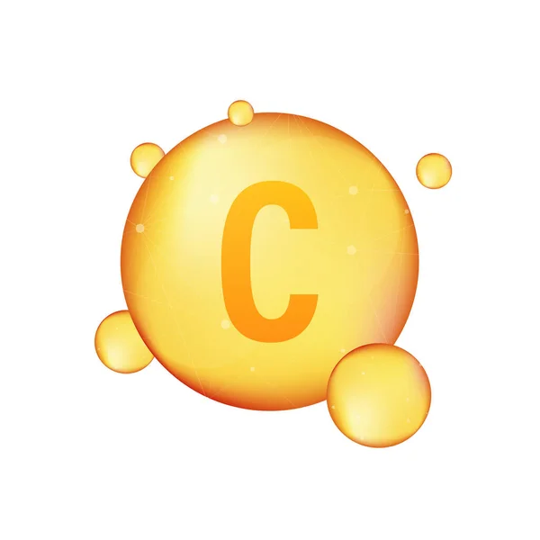 Icône brillante en or de vitamine C. Acide ascorbique. Illustration vectorielle — Image vectorielle