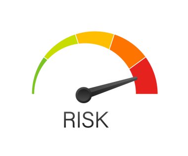 Hız göstergesinde risk simgesi. Yüksek risk ölçer. Vektör stok illüstrasyonu.