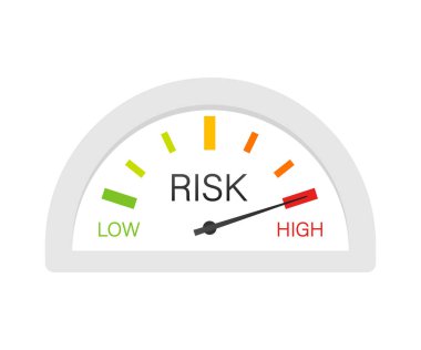 Hız göstergesinde risk simgesi. Yüksek risk ölçer. Vektör stok illüstrasyonu.