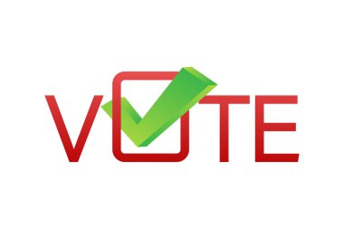 Sembollere oy verin. İşaret simgesini işaretle. Beyaz arkaplanda oy etiketi. Vektör stok illüstrasyonu.