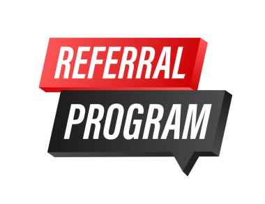 Kırmızı etikete yazılmış referans programı. Reklam tabelası. Vektör stok illüstrasyonu.
