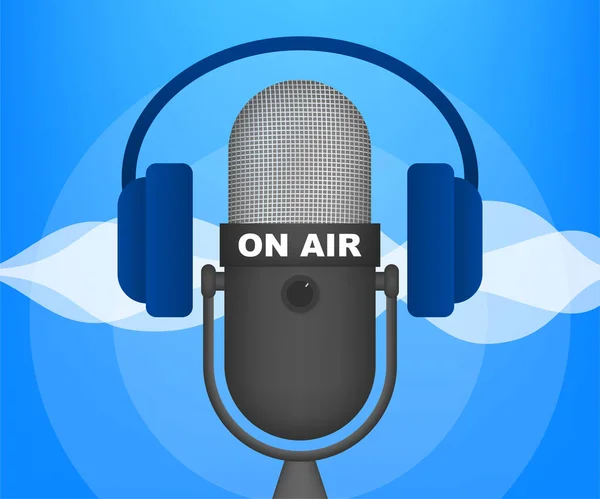 Icône de podcast comme sur l'air en direct. Podcast. Insigne, icône, timbre, logo. Radiodiffusion ou streaming. Illustration vectorielle. — Image vectorielle
