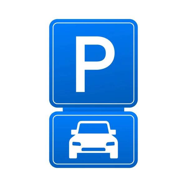Modello con parcheggio blu. Logo, icona, etichetta. Parcheggio su sfondo bianco. Elemento web. Illustrazione dello stock vettoriale. — Vettoriale Stock