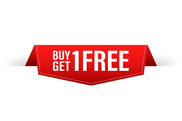 Buy 1 get 1 free. Red Label. Red Web Ribbon. Vector stock illustration. — Stock Vector