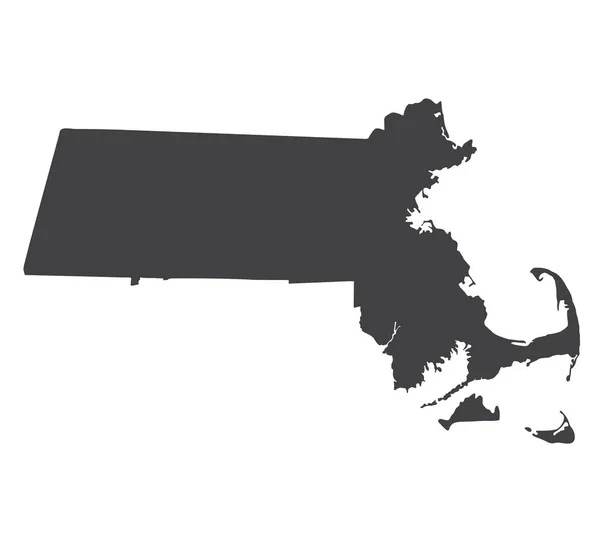 Vector Massachusetts Map Silhouette Isolated Vector Illustration Black White Background — Stock Vector