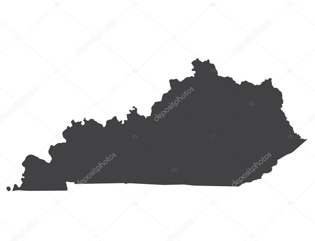 Vector Kentucky Map silhouette. Isolated vector Illustration. Black on White background.