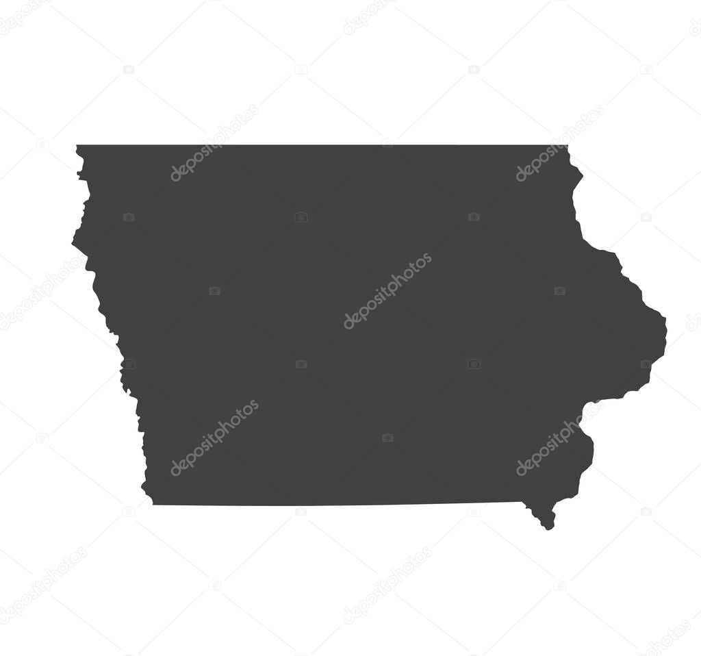 Vector Iowa Map silhouette. Isolated vector Illustration. Black on White background.