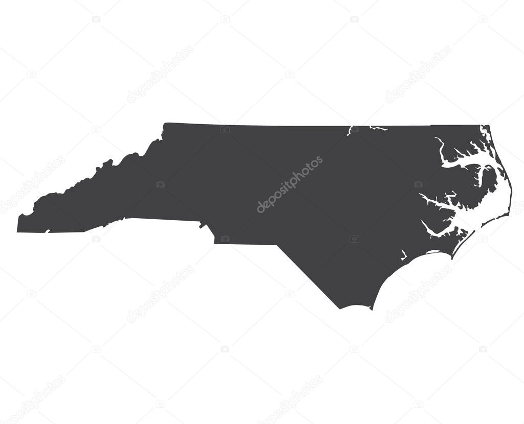 Vector North Carolina Map silhouette. Isolated vector Illustration. Black on White background.
