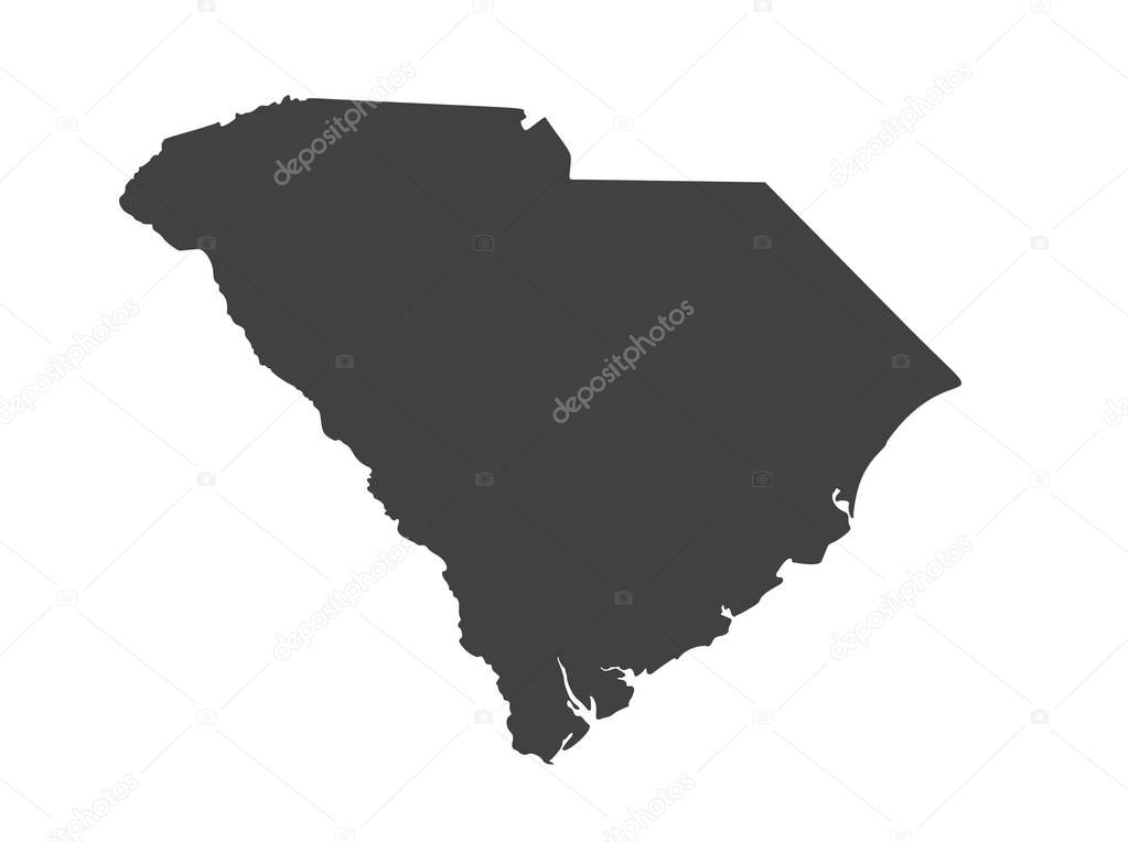 Vector South Carolina Map silhouette. Isolated vector Illustration. Black on White background.