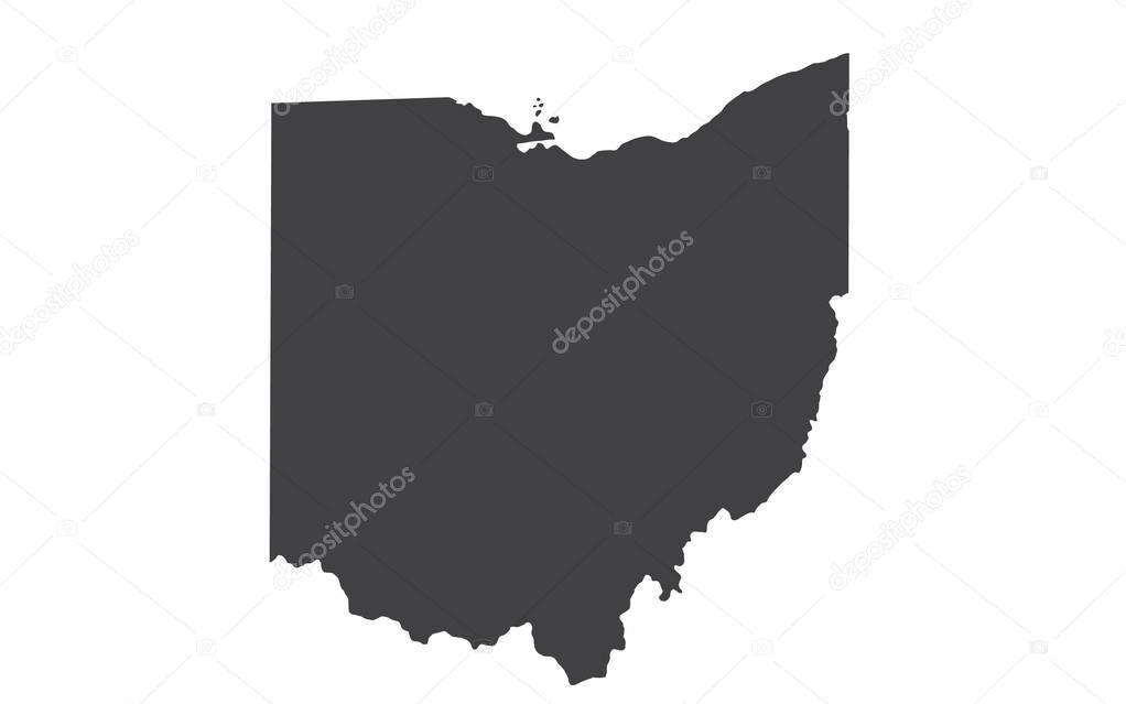 Vector Ohio Map silhouette. Isolated vector Illustration. Black on White background.