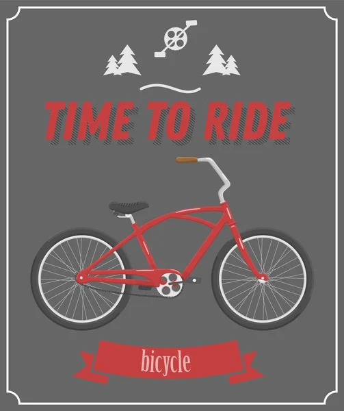 Time to ride poster with retro road bicycle on background and vintage lettering in flat style. Vector illustration — Stock Vector