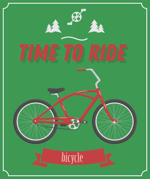 Time to ride poster with retro road bicycle on background and vintage lettering in flat style. Vector illustration — Stock Vector