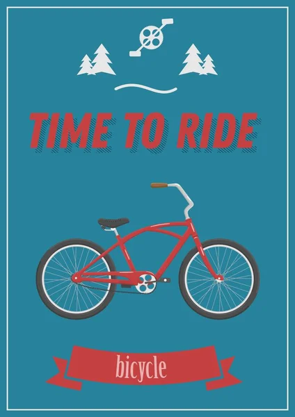 Time to ride poster with retro road bicycle on background and vintage lettering in flat style. Vector illustration — Stock Vector