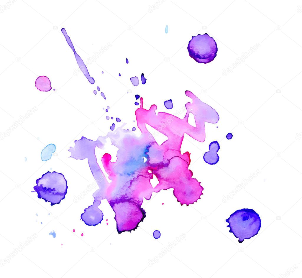 Colorful abstract watercolor texture stain with splashes and spatters. Modern creative watercolor background for trendy design.