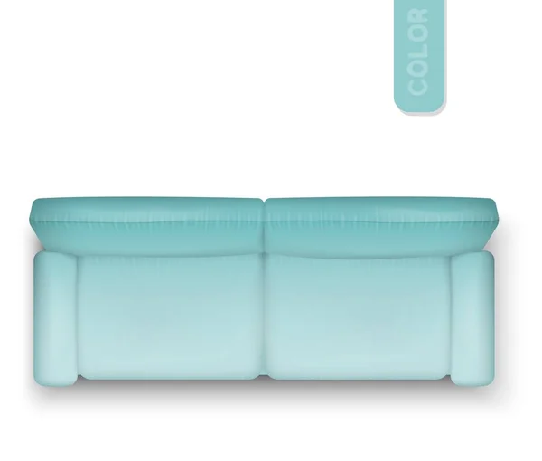 Kék, modern, puha kanapé a nappaliba. Felülnézet a belső tervhez. Vektoros illusztráció fehér — Stock Vector