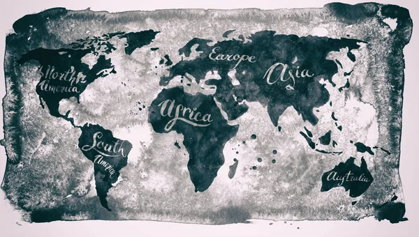 World map in old retro style on grunge background with lettering — Stock Photo, Image