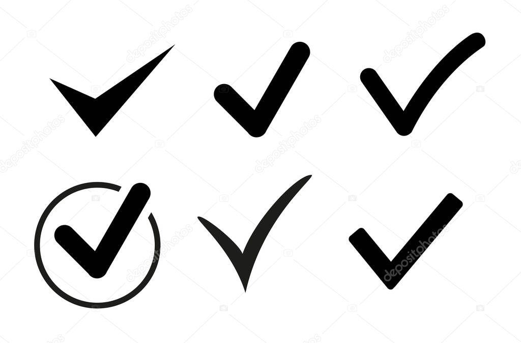 Set of black check mark icons. Vector