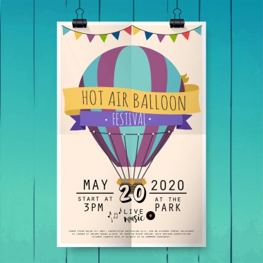 Sıcak hava balon Festivali, vektör, illüstrasyon el çekilmiş retro el ilanı