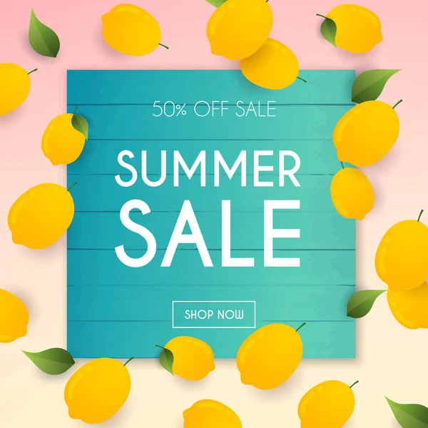 Summer Sale Banner Lemons Vector Illustration — Stock Vector