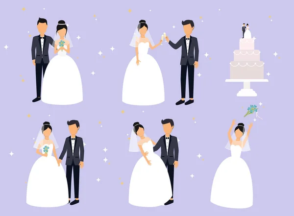 Casados Recém Casados Noivos Noiva Noivo Design Casamento Ilustração Vetorial — Vetor de Stock