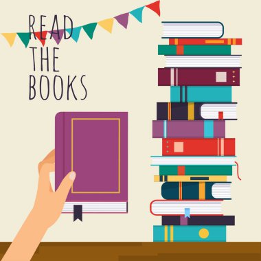 Mor kitap kitap yığını yakınındaki tutan el