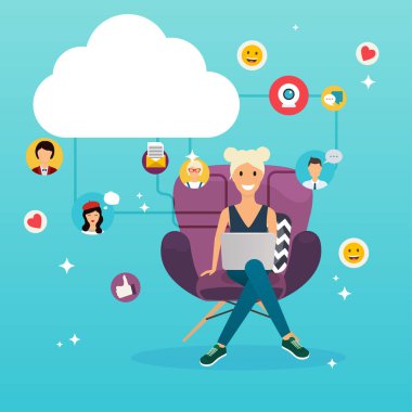 Sosyal ağ ve ekip çalışması kavramı mavi zemin üzerine