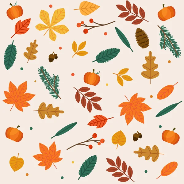 Verschiedene Herbstblättermuster Auf Beigem Hintergrund — Stockvektor