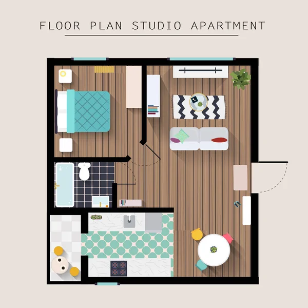 Ovanifrån Detaljerade Lägenhet Planritning Med Möbler Läge — Stock vektor