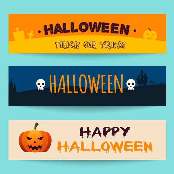 Vektorillustration Tre Happy Halloween Kort — Stock vektor
