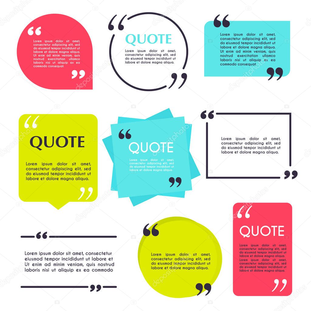 Vector illustration of nine quote cards set