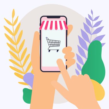 Smartphone üzerinde alışveriş vektör çizim