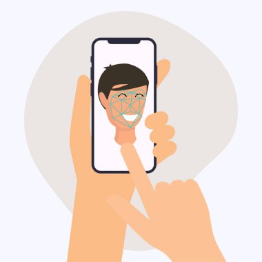 Yüz tanıma uygulaması ile akıllı telefon vektör çizim